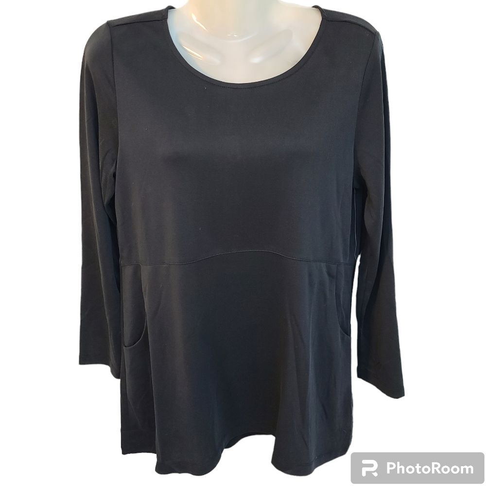 Soft Surroundings Women SP Fairfax Tunic Black Button High Low Pockets NWT